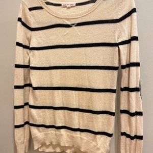 Pink Rose Striped Elbow Patch Sweater Neutral & Black Size S